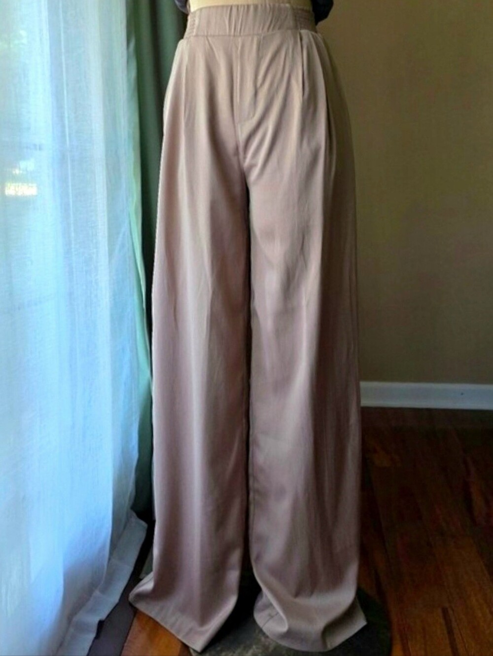 Mable Tan Wide Leg Pleated Trouser Pants High Rise Elevated Casual Pockets Small